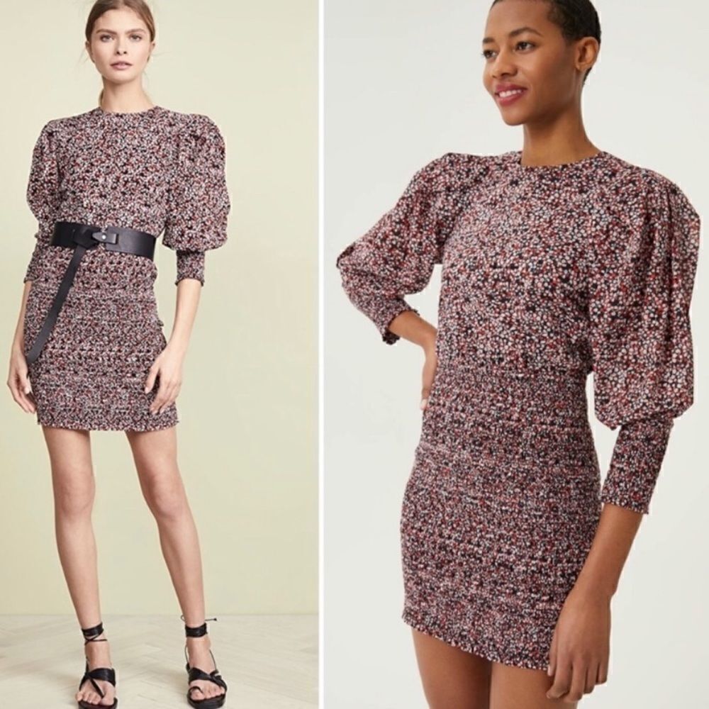 TABBY Floral Smocked Puffed Long Sleeve Dress
